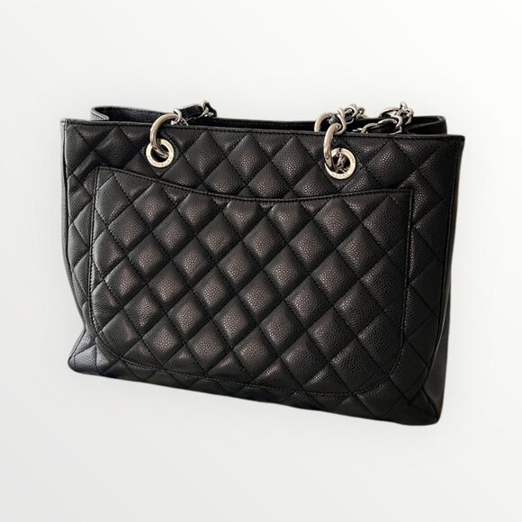 CHANEL GST Quilted Caviar Leather Tote Black Chain Silver HW Italy Auth - Picture 2 of 14
